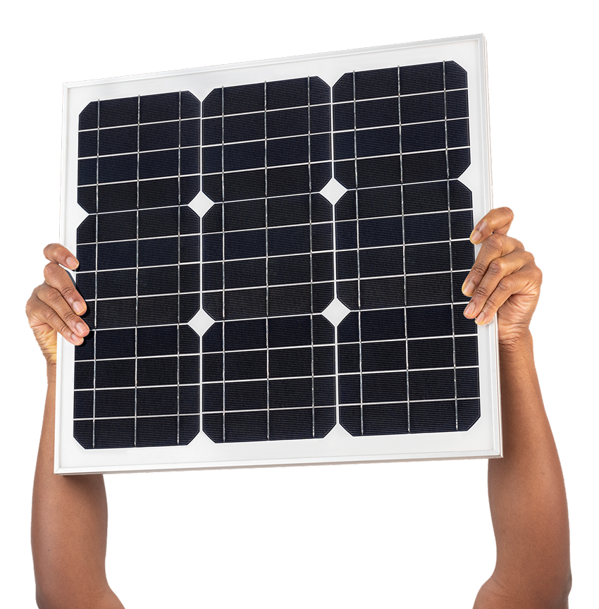 Hands holding a solar panel