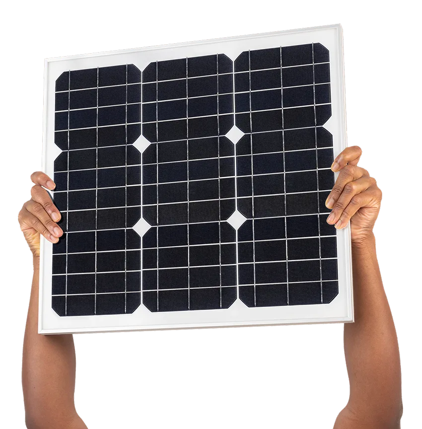 Hands holding a solar panel